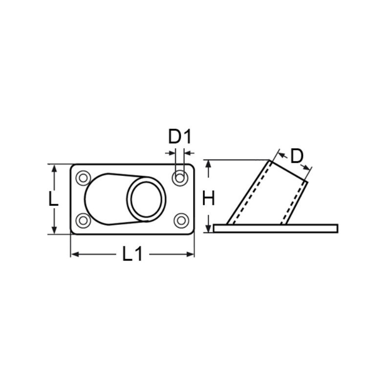 Platine de balcon rectangulaire à 60 en inox 316