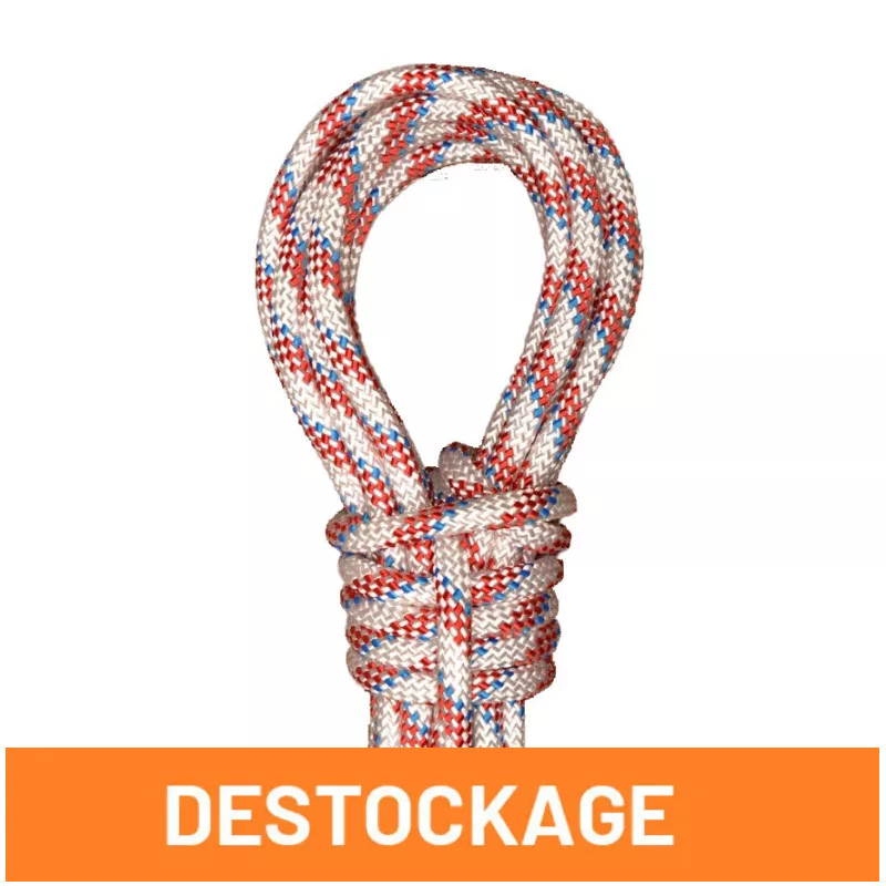 Drisse double tresse pré-étirée en polyester haute ténacité blanche/rouge en diamètre 6mm