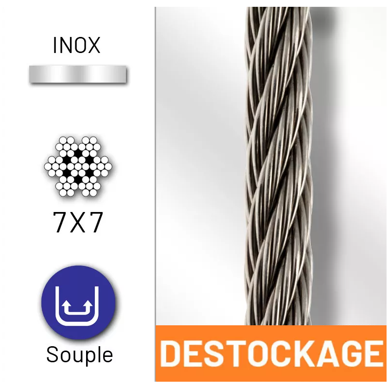 Déstockage - Câble 7x7 en inox 316 diamètre 1.25 mm - 12 mètres