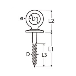 Vis à oeil grande collerette filetage bois en inox 316