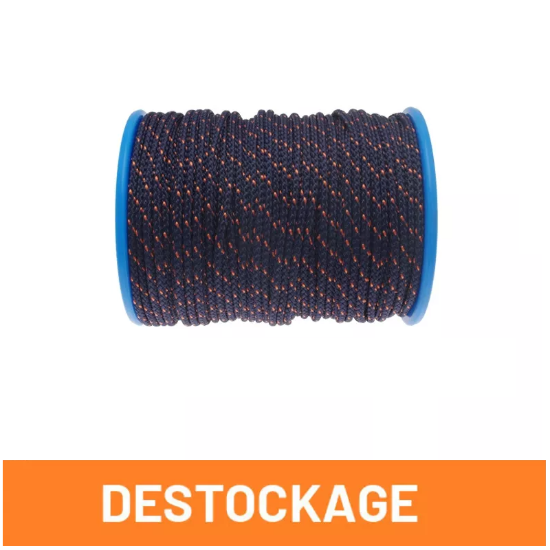 Drisse pré-étirée en polyester haute ténacité bleu marine/orange en diamètre 6 mm