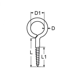 Piton à oeil filetage bois en inox 304 de diamètre 3.3 à 4 mm