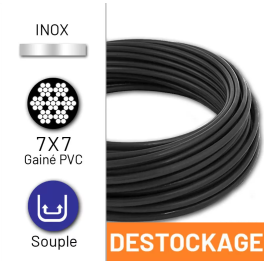 Déstockage - Câble 7x7 en inox 316 diamètre 1/1.8 mm gainé PVC noir