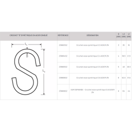 Crochet "S" symétrique en acier zingué