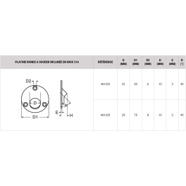 Platine ronde emboutie à souder à 45° en inox 316