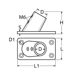 Platine de balcon rectangulaire à 60° en inox 316