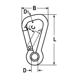 Mousqueton pompier asymétrique à oeil en inox 316