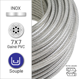 Cable en inox A4 gainé 7x7 en PVC Transparent