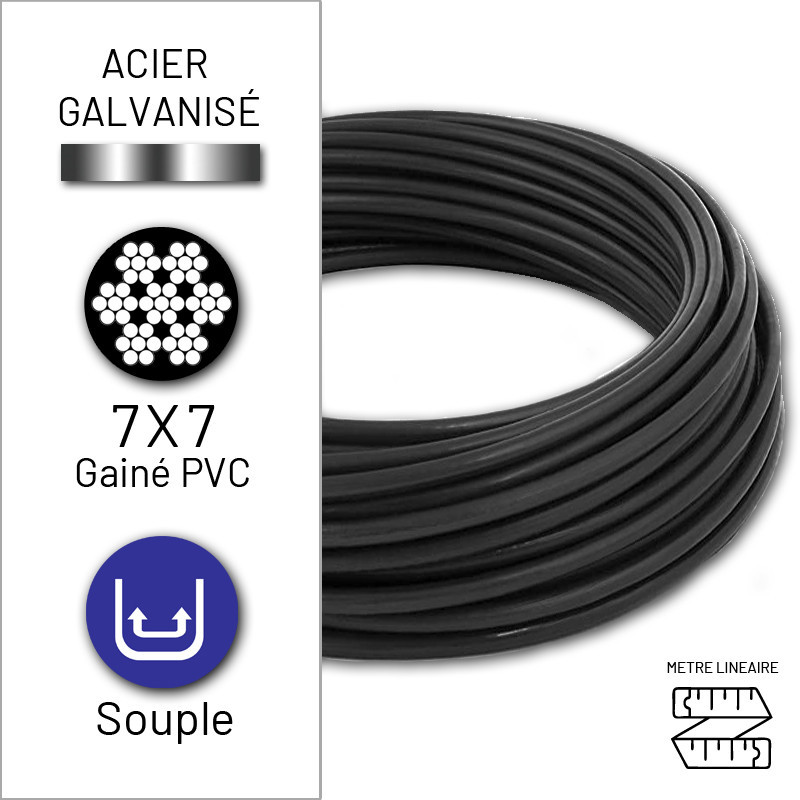 Câble inox gainé PVC BLANC 7x7 A4 au mètre linéaire
