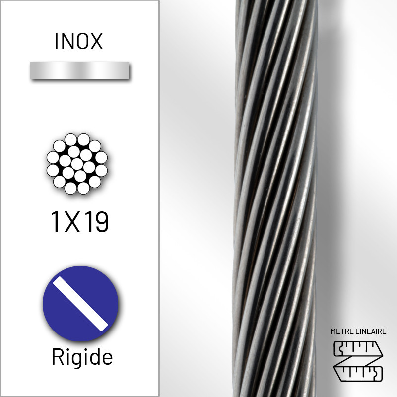 Câble rigide monotoron 1x19 en inox 316