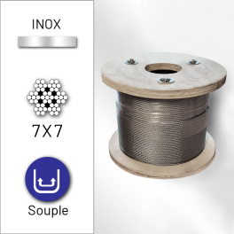 Câble souple 7x7 en inox 316 de diamètre 4 mm conditionné